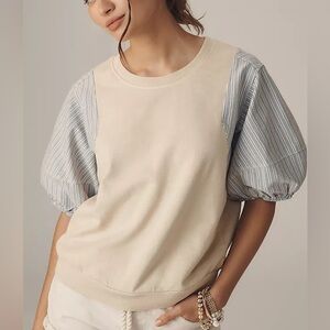 NWT Anthropologie Pilcro Woven Striped Puff-Sleeve Top